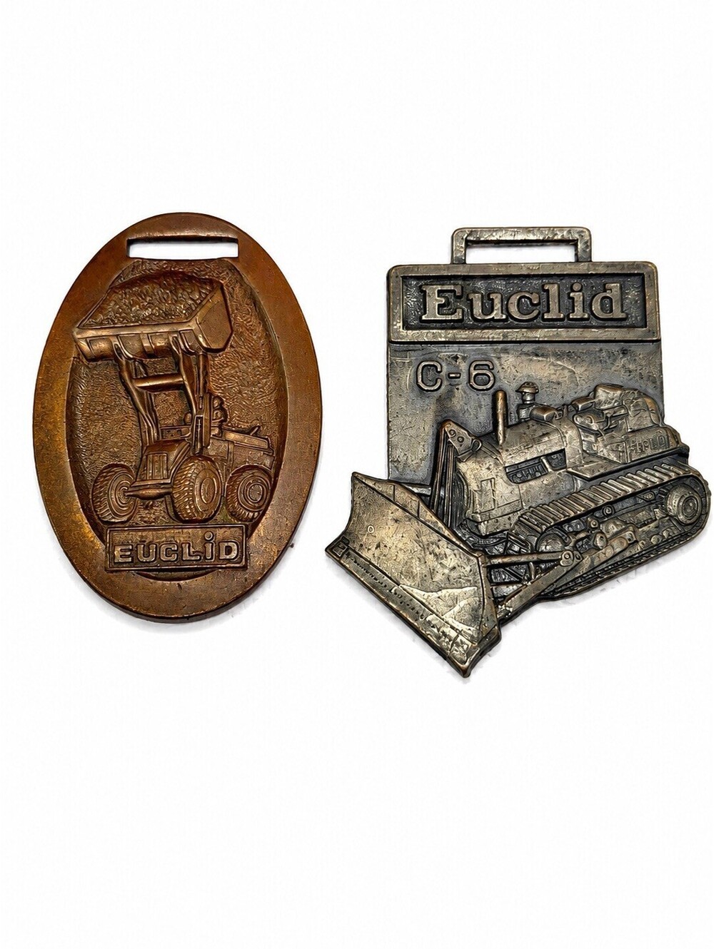 Vintage Euclid Heavy Equipment Metal Belt Buckles PK2 Dump Truck & C-6 Dozer